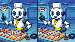 パズル：23秒以内に寿司職人ロボットの画像から3つの違いを見つけてください